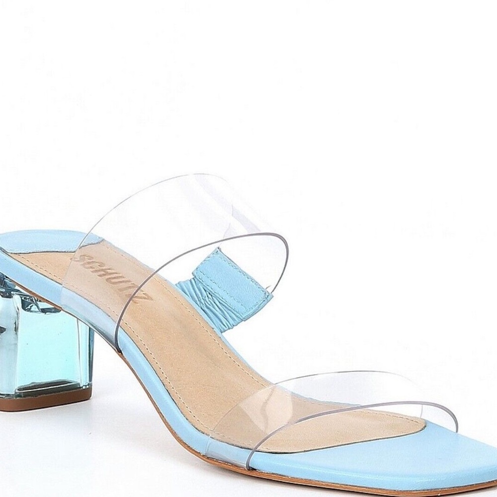 SCHUTZ Clear Strap Light Blue Block Heel Sandal